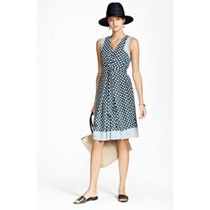 Brooks Brothers Womens Blue Pleats Ikat Geometric Print Boho Dress Sz 12 $248